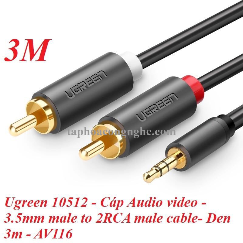 Ugreen 10512 3M màu Đen Cáp âm thanh 2 đầu Bông sen sang 3.5mm dương AV116 30010512